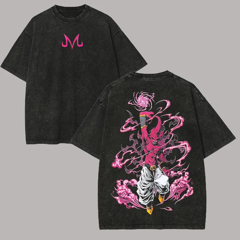 Acid Wash Vintage Graphic T Shirt - Kid Buu Tişörtü Dragon Ball Z