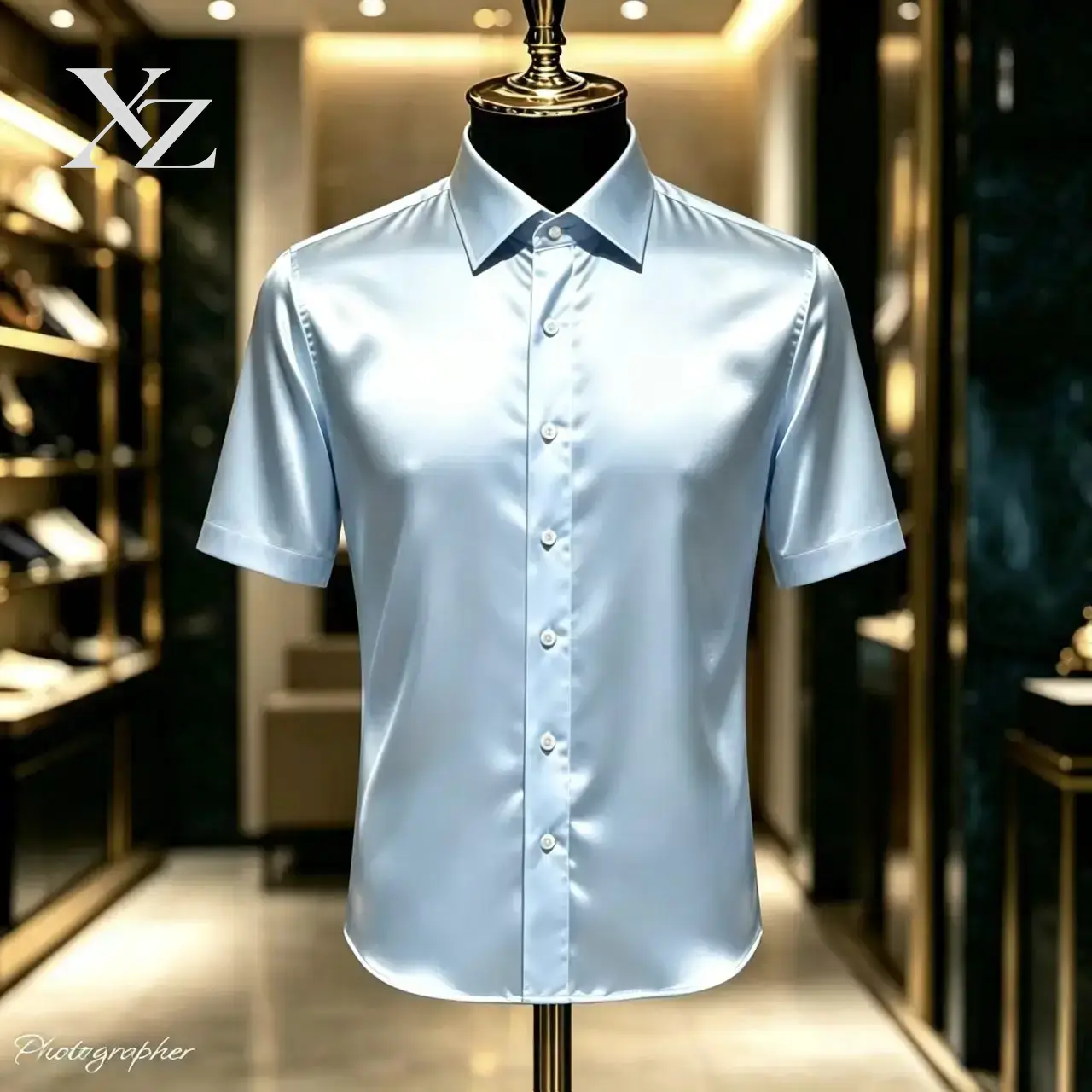 Mens Satin Silk Dress Shirt - Parlak Dokulu, Düz Renkli, Kısa Kollu,